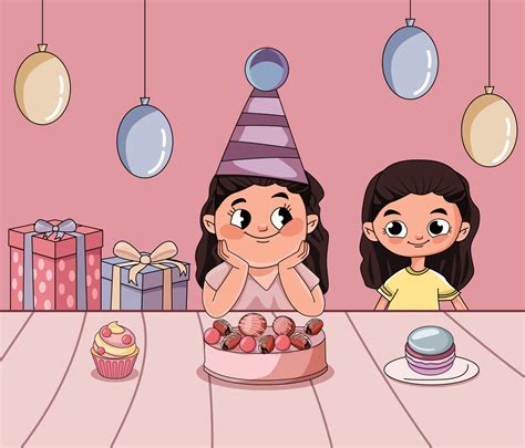 Girl Celebrating Her Birthday With Her Friend Cartoon Drawing 21968758