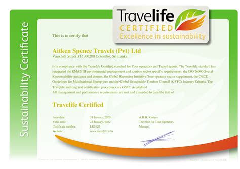 Travelife Certification Aitken Spence Travels