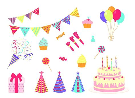 Birthday Party Decorations Isolated Vector Cartoon Illustration Icons