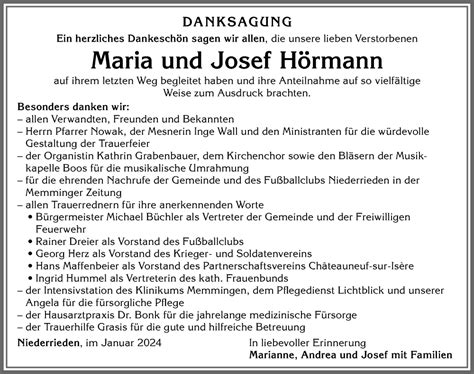 Traueranzeigen Von Maria H Rmann Allg Uer Zeitung