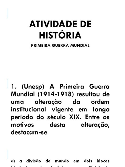 Atividade 10qprimeira Guerra Mundial Pdf Europa Primeira Guerra Mundial