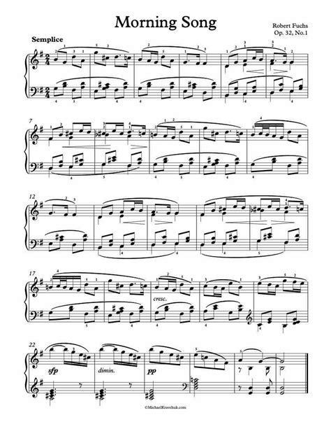 Free Piano Sheet Music – Morning Song Op.32, No. 1 – Fuchs – Michael ...