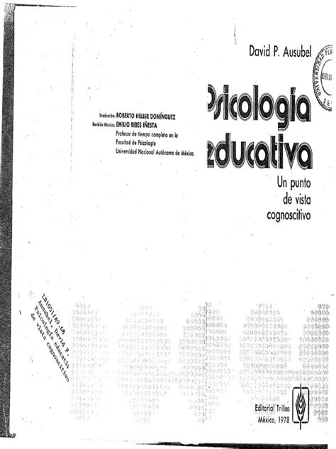 Ausubel D Novak J Y Hanesian H 1983 Psicología Educativa Un Punto De Vista