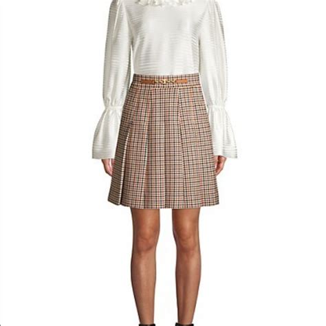 Tory Burch Pleated Check Mini Skirt Gem