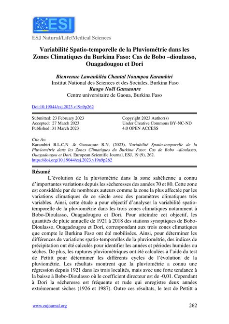 PDF Variabilité Spatio temporelle de la Pluviométrie dans les Zones