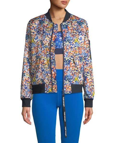 Tory Sport Satin Floral Print Bomber Jacket Neiman Marcus