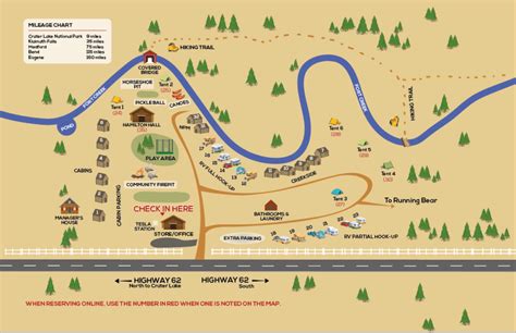 Property Map Crater Lake Resort Mileage Chart Running Bear Tent