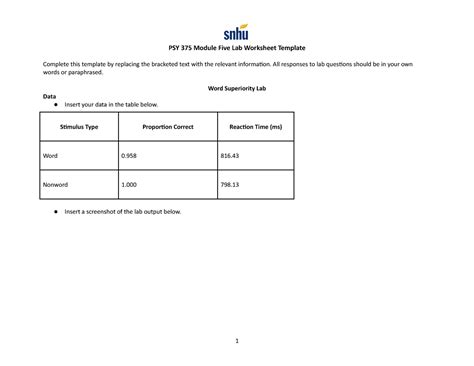 PSY 375 Module Five Lab Worksheet All Responses To Lab Questions