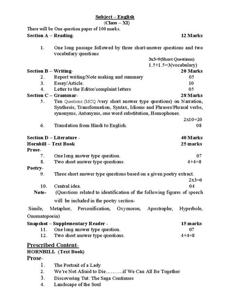 Up Board Class 11 Syllabus 2023 English Pdf Download