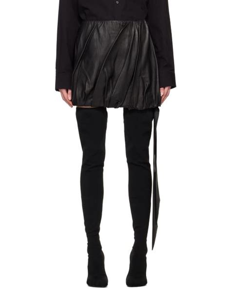 Helmut Lang Ballooned Leather Miniskirt In Black Lyst