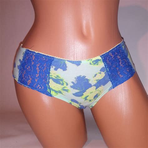 Victoria Secret Pink Panty Xs Extra Low Rise Hipster Blue Green Floral