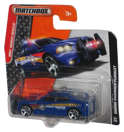 Matchbox Mbx Heroic Rescue 2015 Blue Dodge Charger Pursuit Toy Car 64120 Short Card