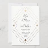 Gold Diamond White Geometric Deco Gatsby Wedding Invitation Zazzle