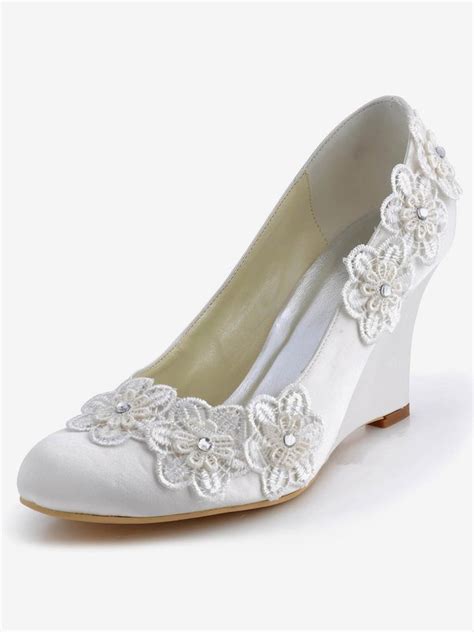 Women S Satin With Flower Wedge Heel Closed Toe Wedges