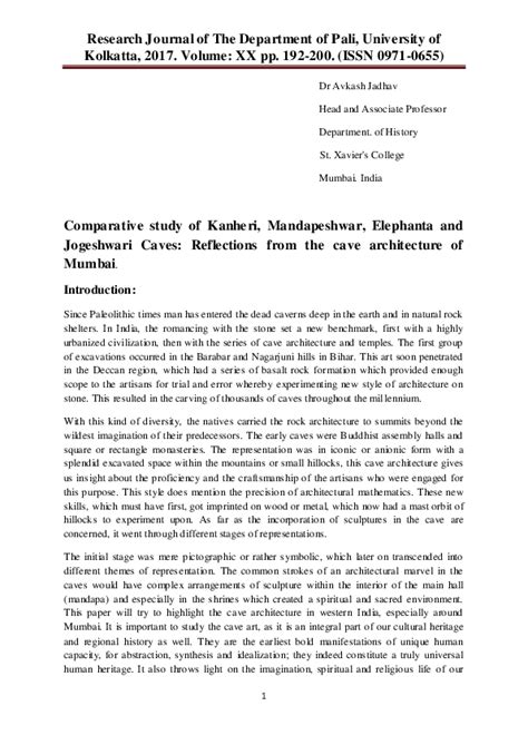 (PDF) Comparative study of Kanheri, Mandapeshwar, Elephanta and Jogeshwari Caves: Reflections ...