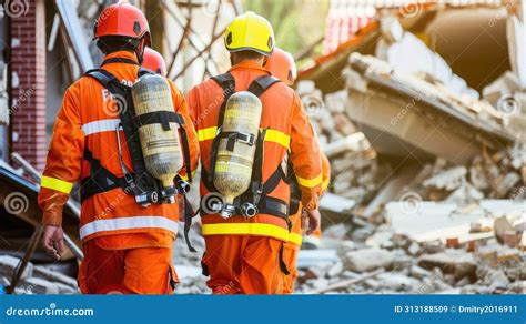 Rescuers Carefully Assess The Structural Integrity Of The Buildings Before Proceeding Stock