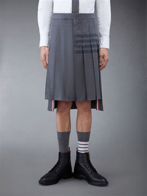 Flannel 4 Bar Knee Length Classic Pleated Skirt Thom Browne