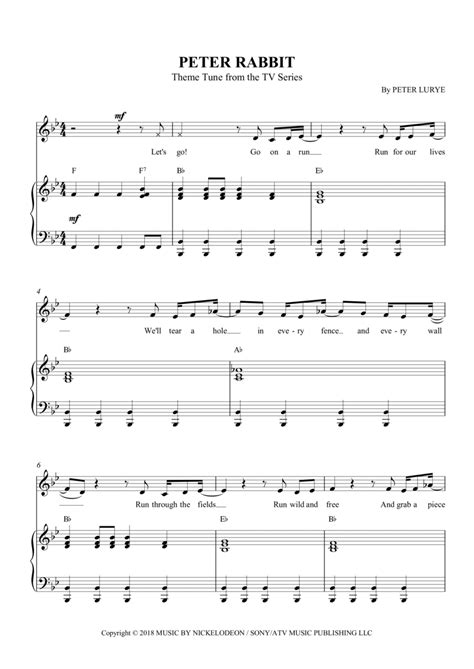 Peter Rabbit Theme Song - Piano, Vocal, Guitar - Digital Sheet Music ...