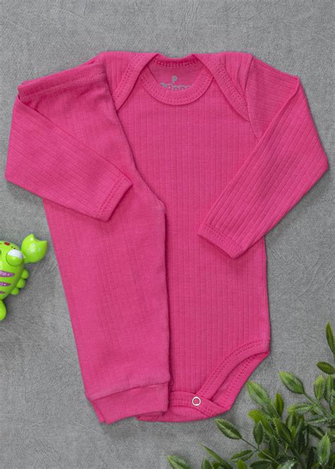 Conjunto Body E Cal A Canelado Rosa Pink Ropek Moda Beb