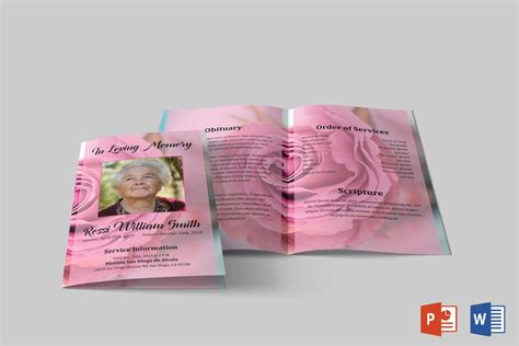 Pink Rose Funeral Program Template Funeral Program Template Etsy