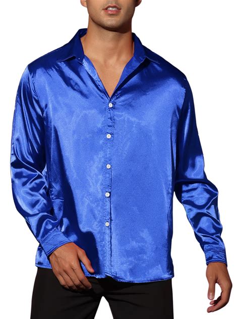 Lars Amadeus Men S Dress Satin V Neck Long Sleeves Button Down Party