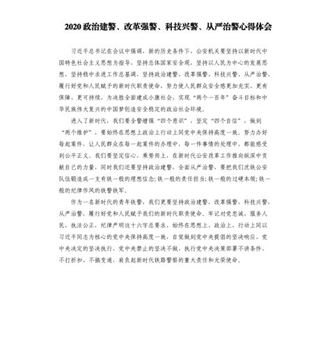 2020政治建警改革强警科技兴警从严治警心得体会 docx