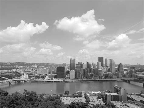 Pittsburgh Skyline View Black And White Picture Editorial Stock Image