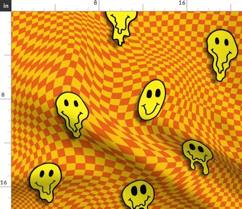 Trippy Smiles On Checkerboard Burnt Fabric Spoonflower