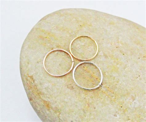 Set Of Three Thin 24 Gauge Nose Rings In Argentium Silver 14k Gold