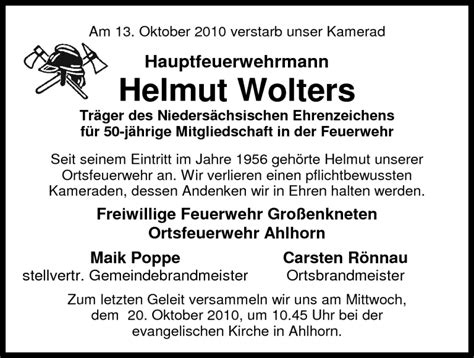 Traueranzeigen Von Helmut Wolters Nordwest Trauer De