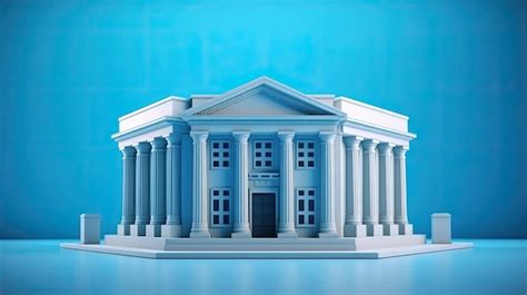 D Rendering Of A Classic Bank Building With White Columns In Front Of