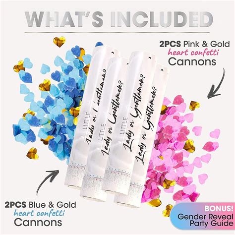 Premium Gender Reveal Confetti Cannon Set Of 4 Heart Shaped