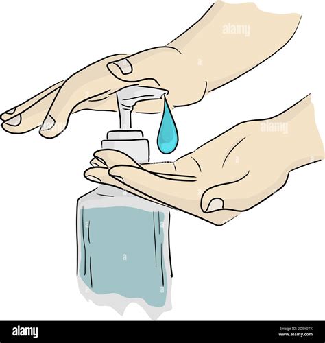 Close Up Hands Using Hand Sanitizer Gel Pump Dispenser Vector