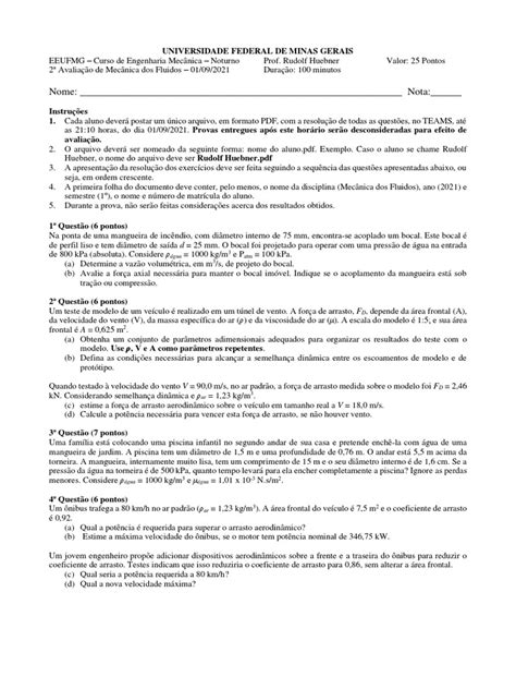 Prova Mec Flu | PDF | Quantidades físicas