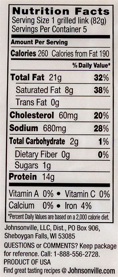 Johnsonville Bratwurst Nutrition Information | Besto Blog