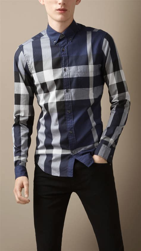 Burberry Giant Exploded Check Cotton Shirt In Blue For Men Lyst