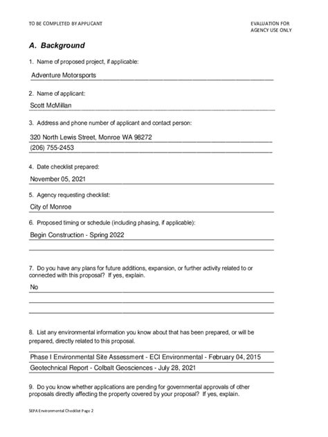 Fillable Online Sepa Checklist Guidance Section A Background Fax