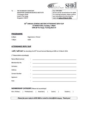 Fillable Online Shri Org 2 Attendance Reply Slip Singapore Human