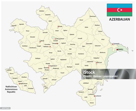 Vetores De Mapa Político E Administrativo De Azerbaijão Com Bandeira E Mais Imagens De