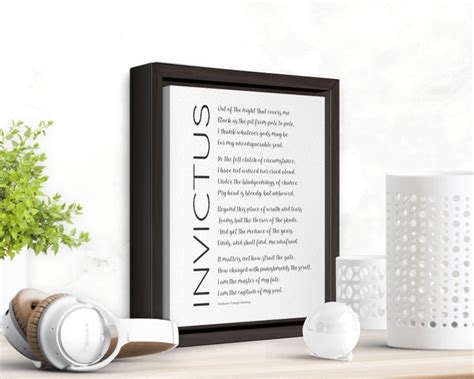 Invictus Poem On Framed Canvas Print By William Ernest Henley Inspirational Saying Wall Art