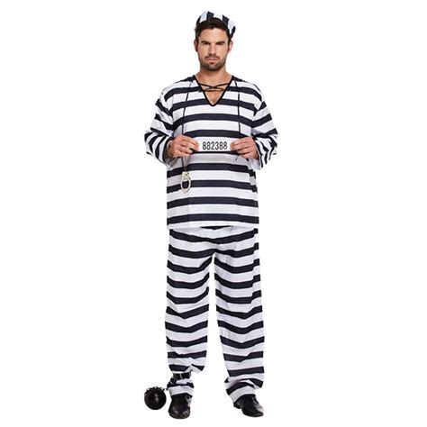 Mens Black And White Prisoner Convict Robber Burglar Fancy Dress