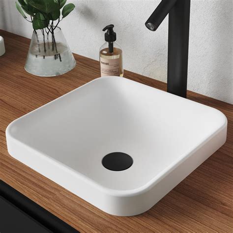 Kraus Natura Square Solid Surface Semi Recessed Sink Basin In White Ksr