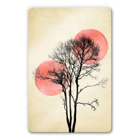 Round Wallpaper Kubistika Sun And Moon Behind A Tree Wall Art