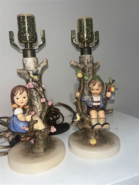 Pair Of Hummel Goebel Apple Tree Boy Girl Figurine Lamps Ebay