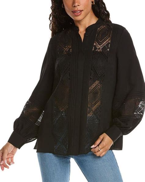 Lafayette 148 New York Boheme Lace Silk Blouse In Black Lyst