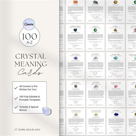 Editable Crystal Meaning Cards Printable Gemstone Meaning Cards Stones Reiki Business Chakra