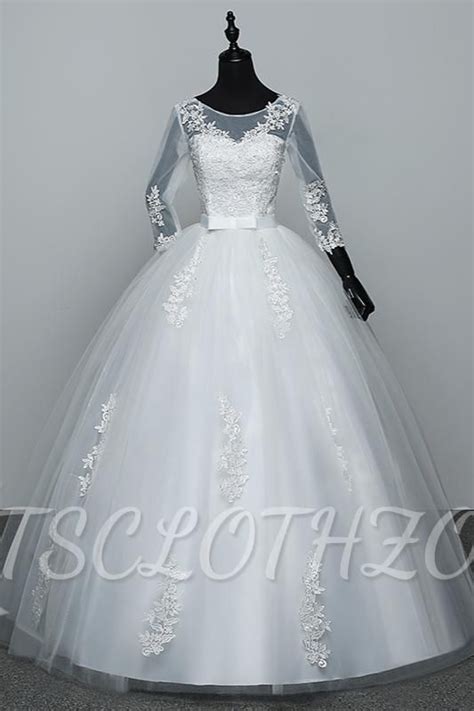 Tsclothzone Gorgeous Jewel Tulle Lace White Wedding Dresses Sleeves