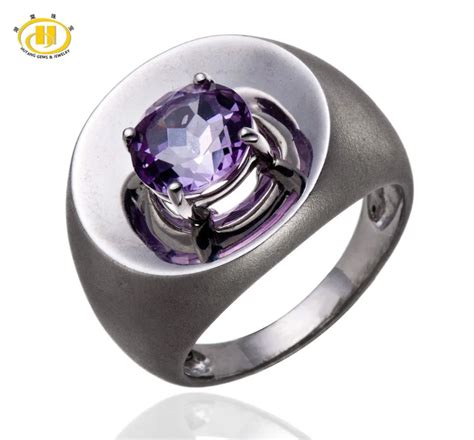 Hutang Ct Natural Amethyst Gemstones Solid Sterling Silver Ring