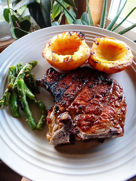 Bright Forest Grilled Pork Chops And Peaches