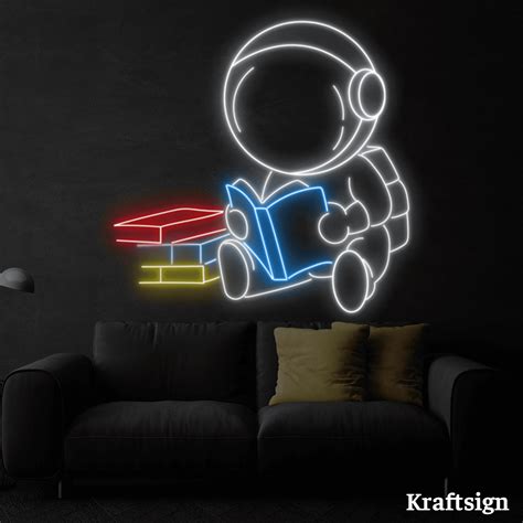 Craftnamesign Astronaut Read Book Neon Sign Book Store Decor Spaceman